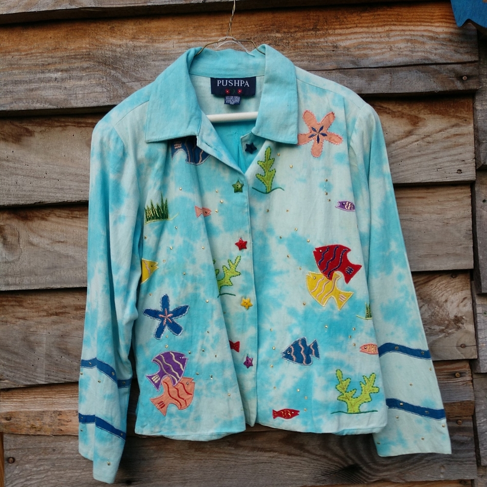 Jacket Tropical Fish Ocean Life Embroidered Fully Lined Small New - Picture 3 of 13